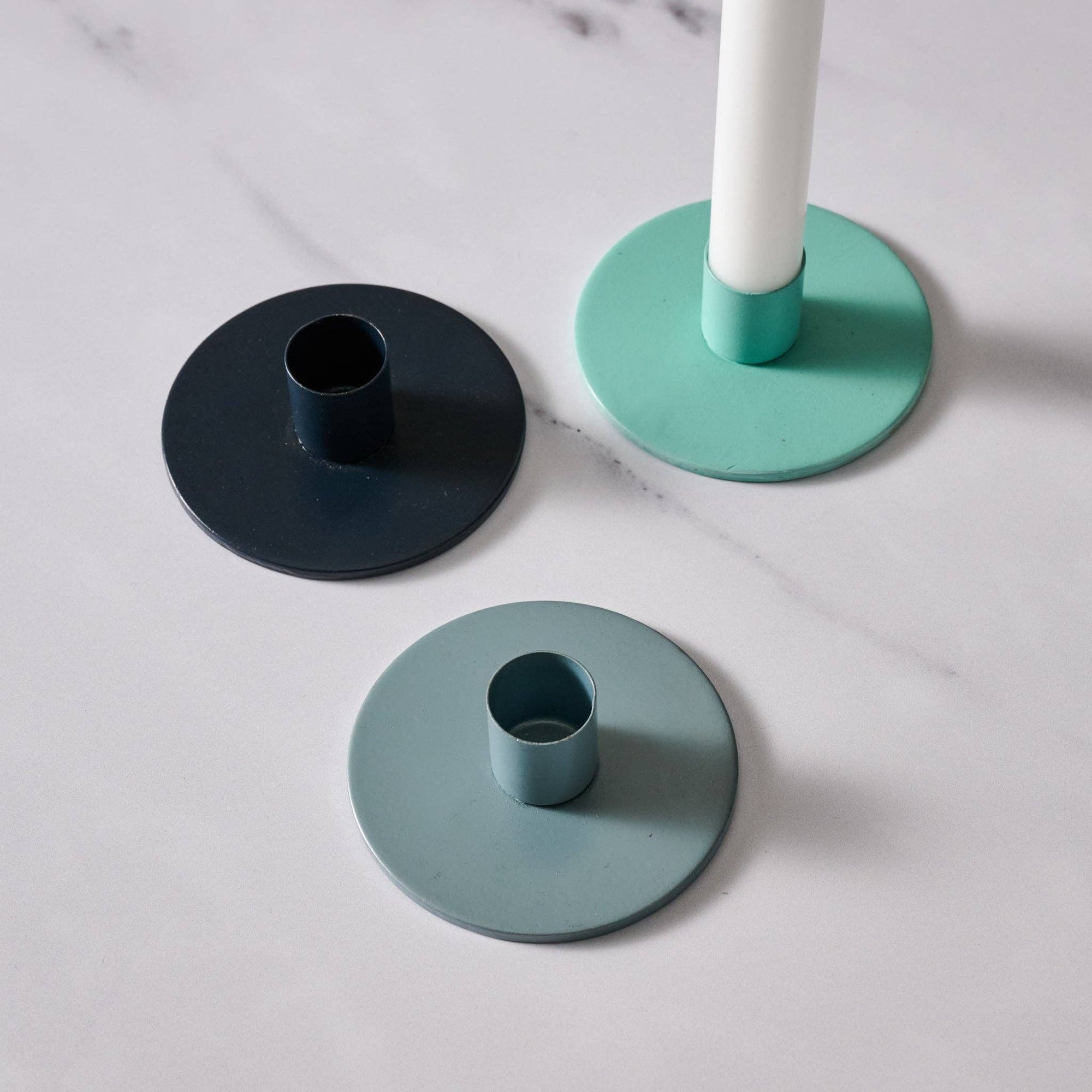 Kasi Round Taper Candle Holder - Blue/Gray