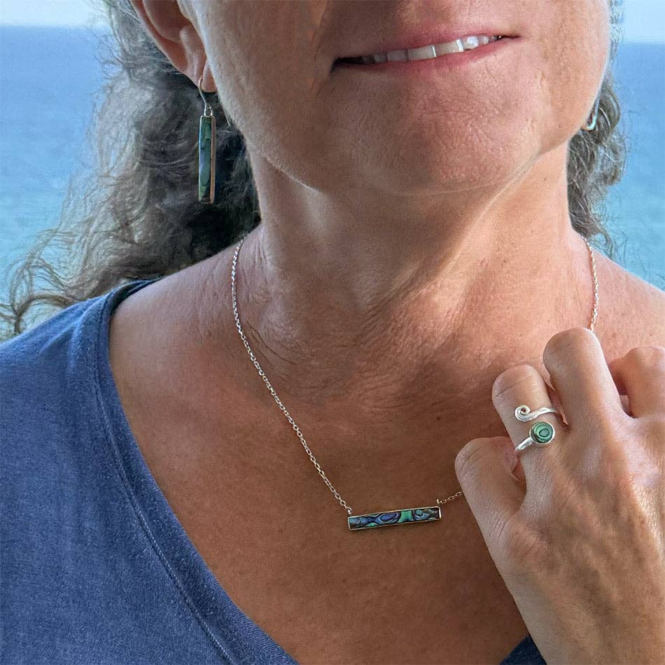 Abalone Spiral Adjustable Ring- Sterling Silver, Indonesia
