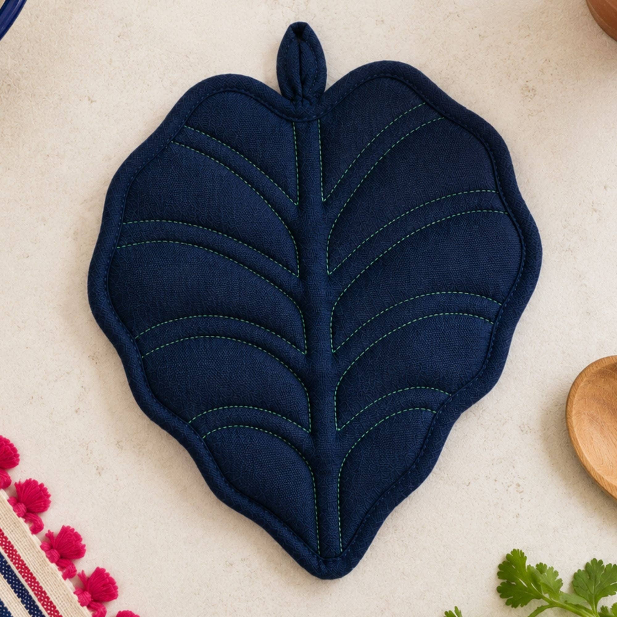 Navy Canopy Leaf Potholder - Frida-Inspired Kitchen Decor