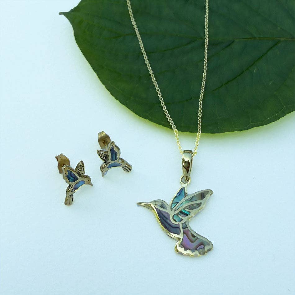 Abalone Hummingbird Necklace - Brass, Indonesia