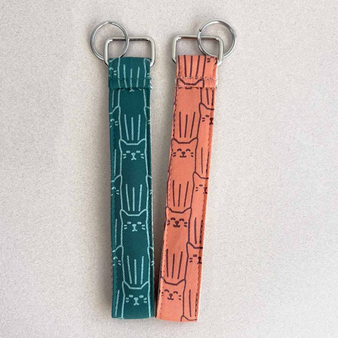 Cotton Canvas Key Fob Wristlet  -  Wristlet Key Chain - Cats