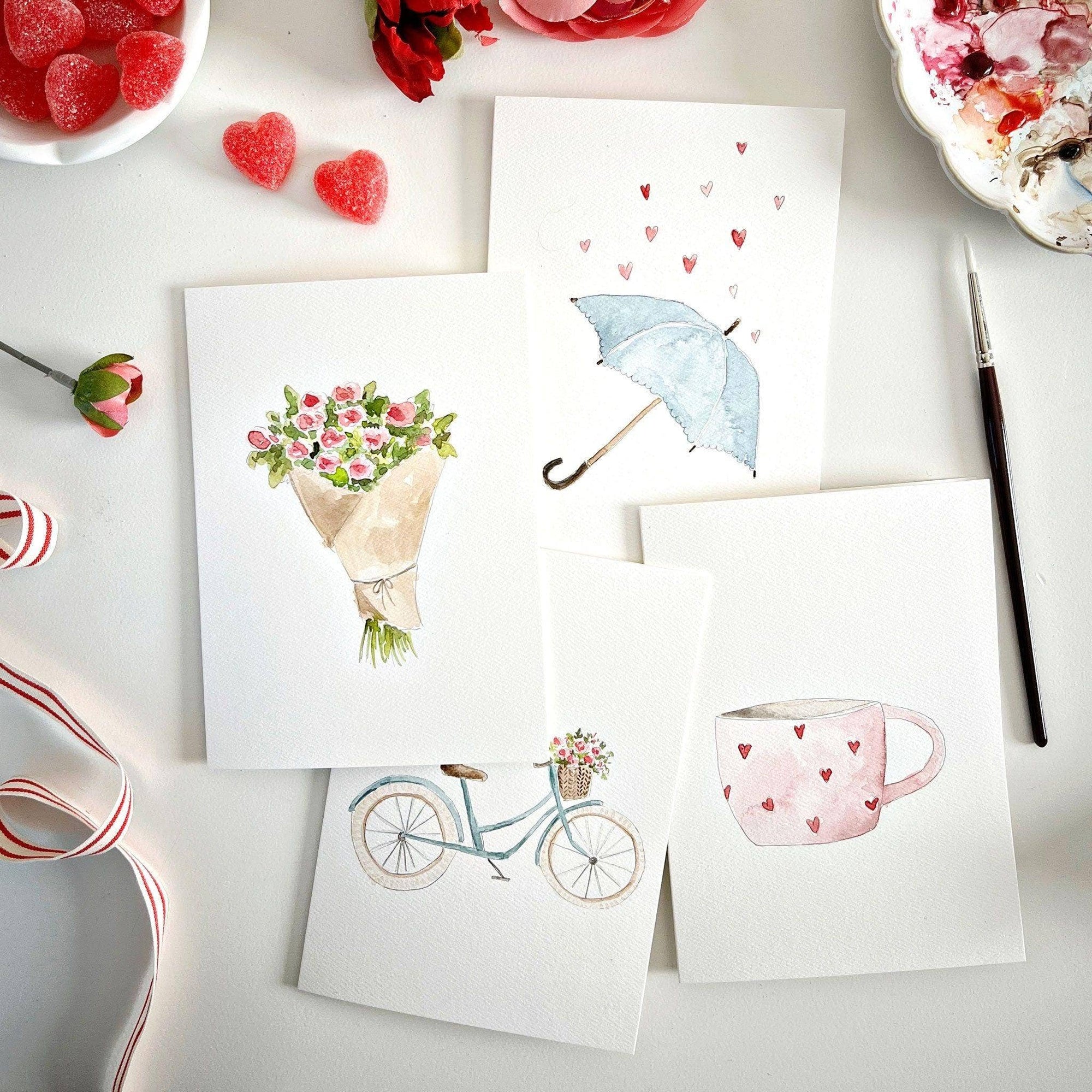 Love sweet love paintable watercolor notecard set