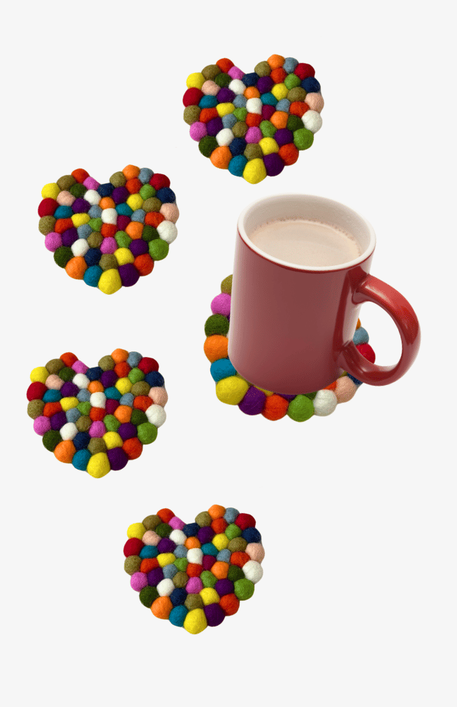 Felt Heart-Shaped Ball Coasters- Set of 4
