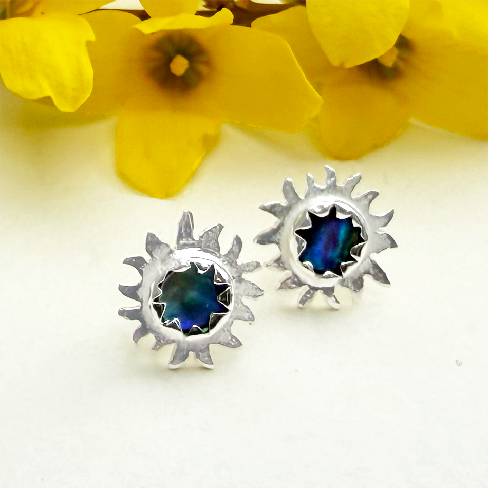 Abalone Sun Mini Studs - Sterling Silver, Indonesia
