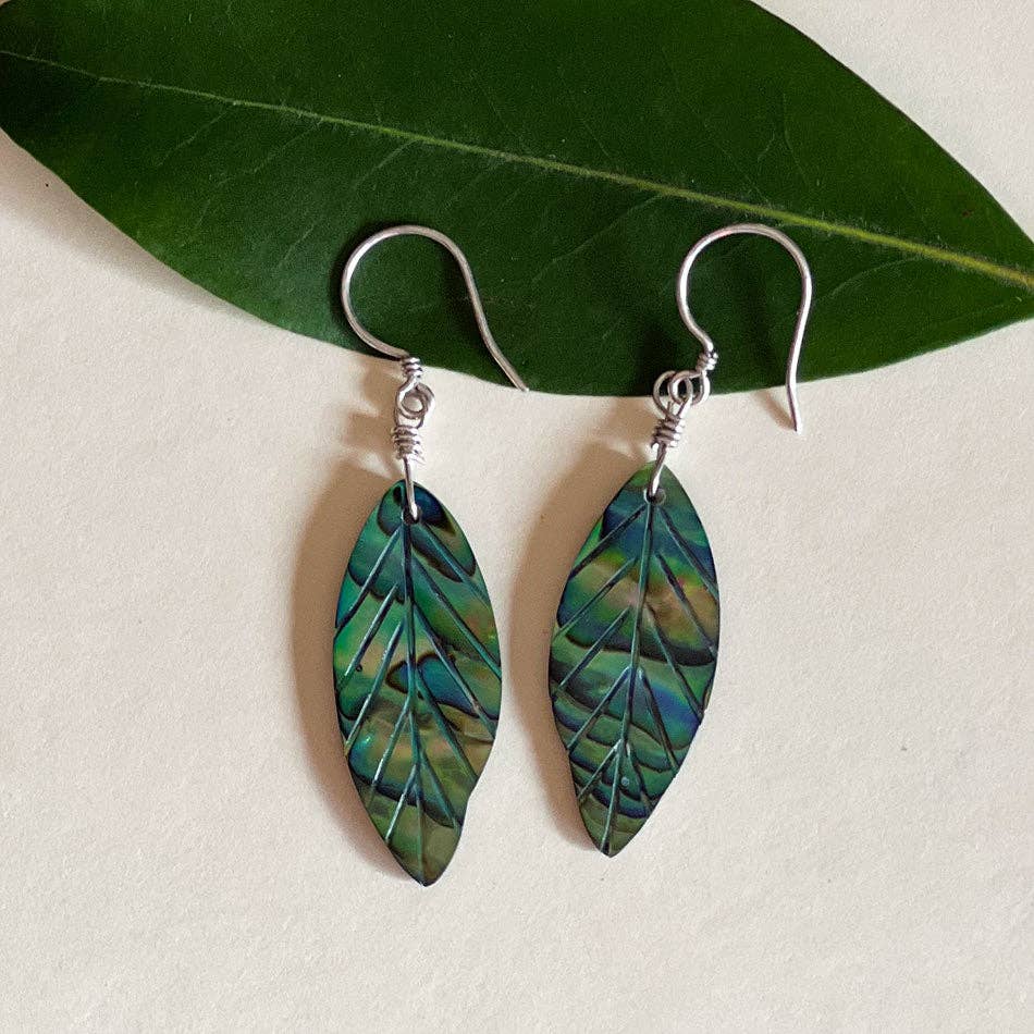 Abalone New Leaf Earrings - Sterling Silver, Indonesia