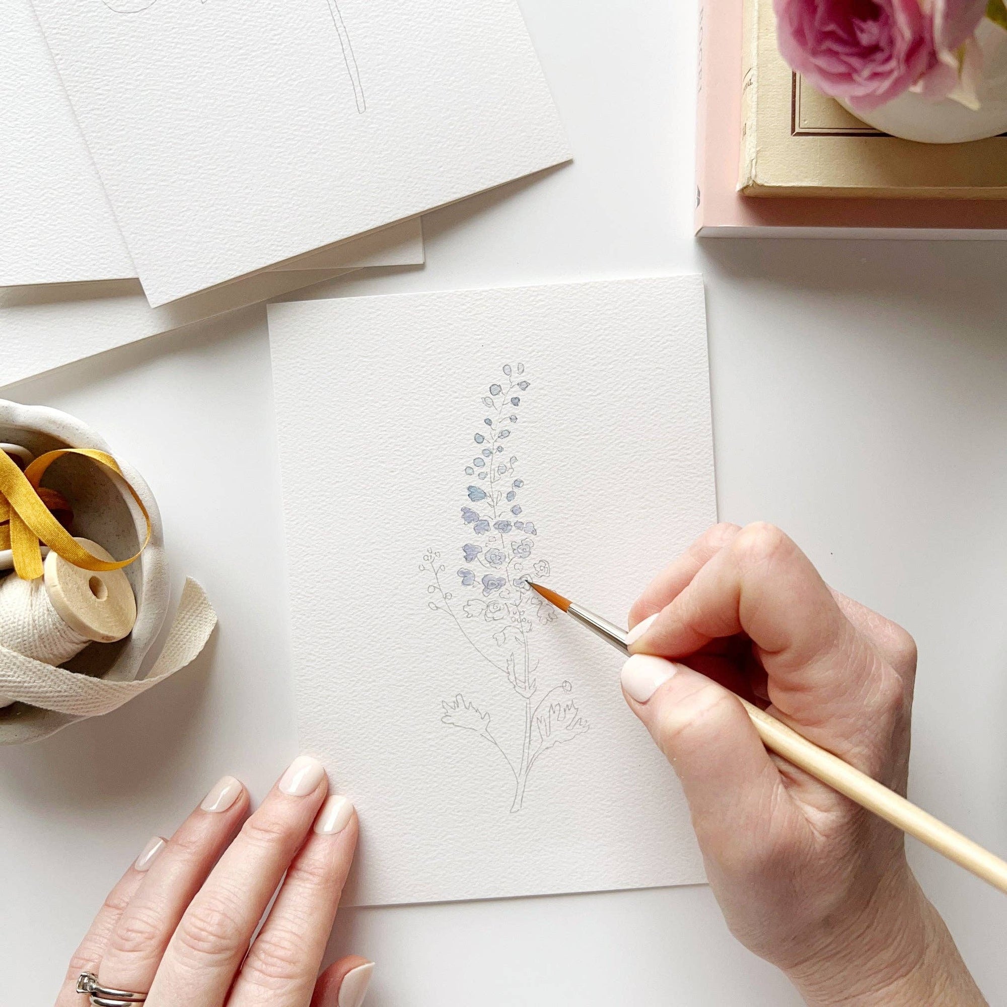 Garden flowers paintable watercolor notecard set