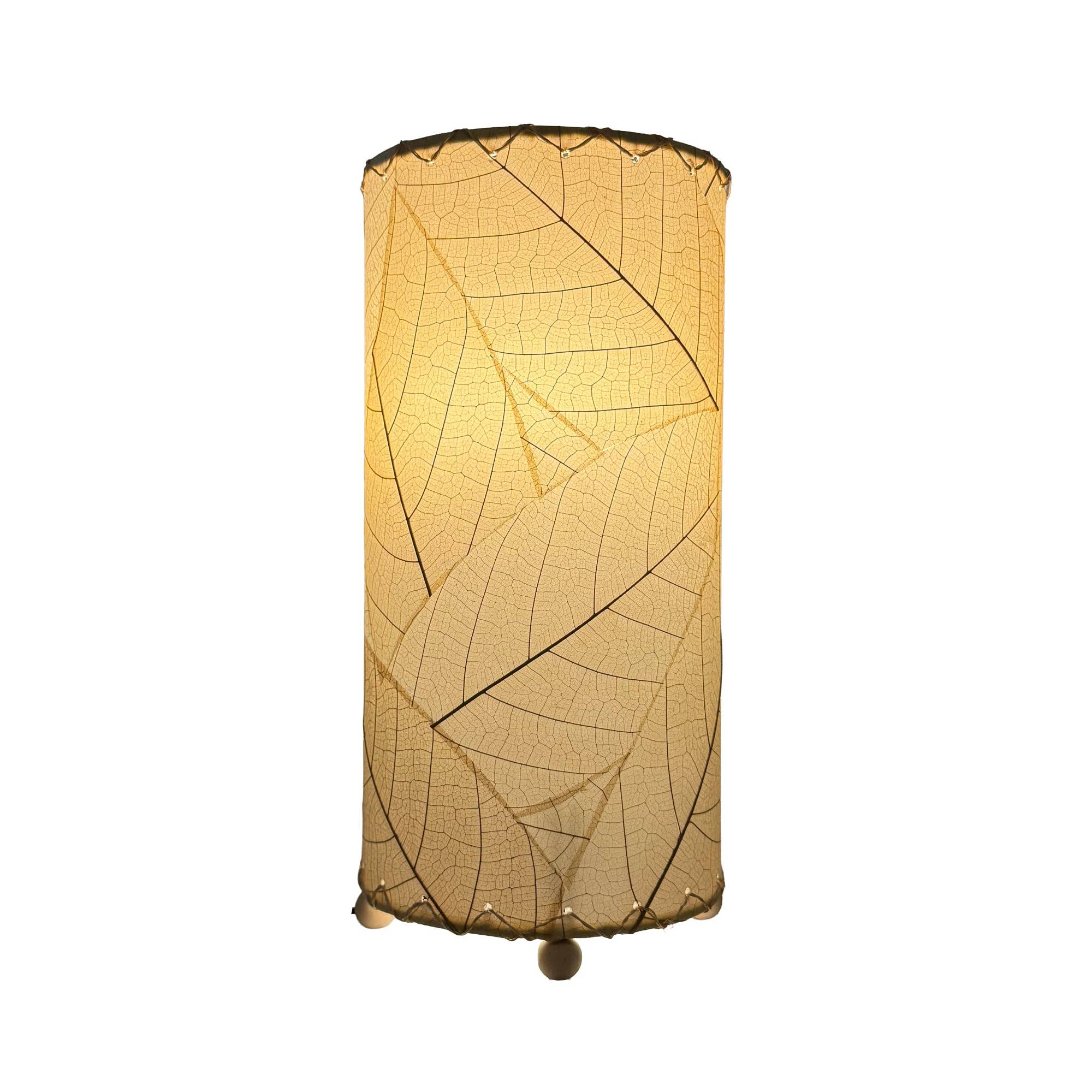 12 Inch Cocoa Leaf Cylinder Lamp Natural, Shade Real Leaves