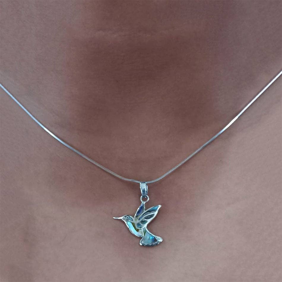 Abalone Hummingbird Necklace - Brass, Indonesia