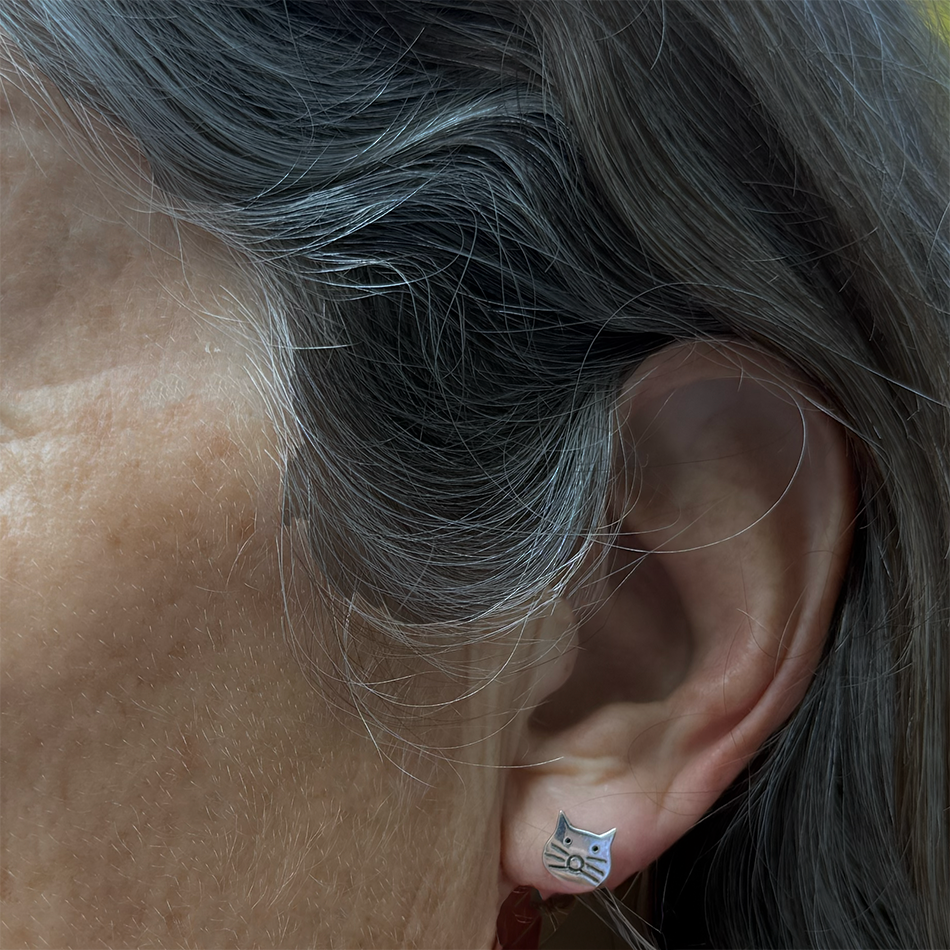 Tiny Cat Face Studs - Sterling Silver, Indonesia