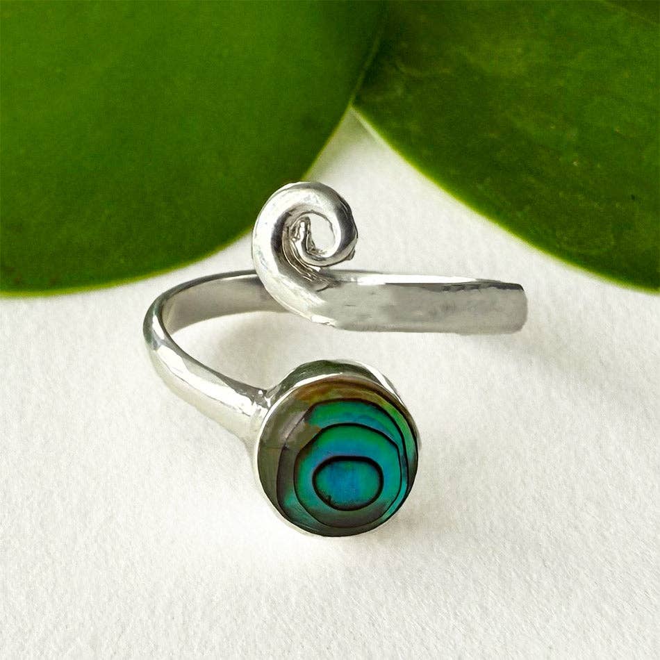 Abalone Spiral Adjustable Ring- Sterling Silver, Indonesia