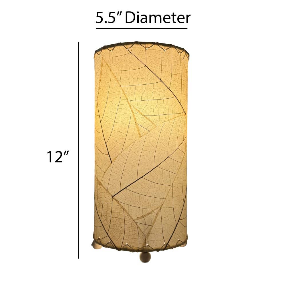 12 Inch Cocoa Leaf Cylinder Lamp Natural, Shade Real Leaves