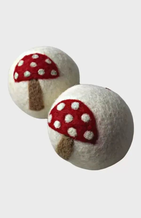 Handfelted Wool Dryer Balls- Mushrooms, Set of 2