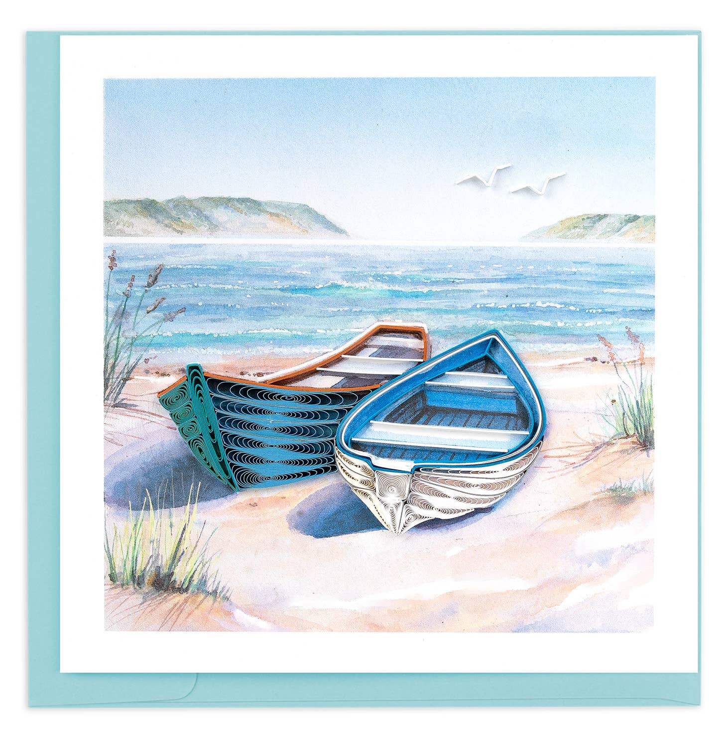 Quilled Two Boats on the Shore Greeting Card