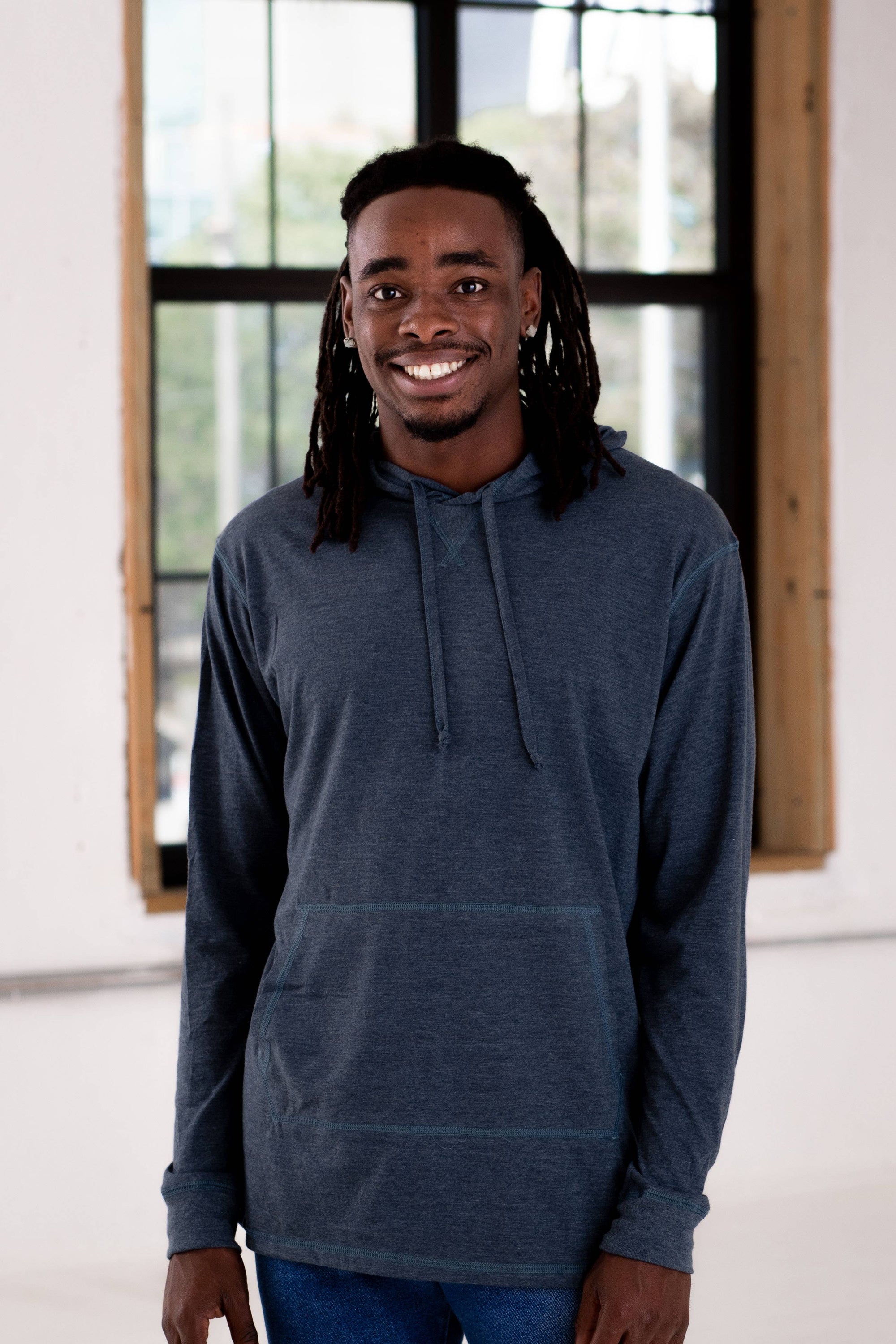 Unisex Hooded Long Sleeve Triblend Tee: Navy / 3X