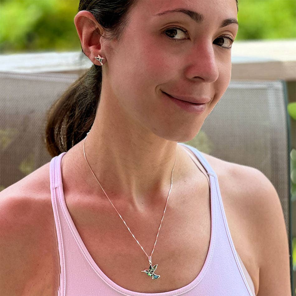 Abalone Hummingbird Necklace - Brass, Indonesia