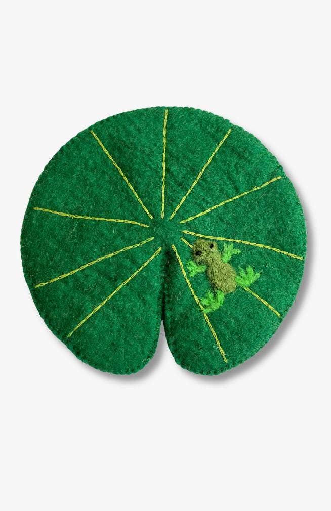 Handcrafted Felt Lily Pad Trivet w Dragonfly or Frog Detail