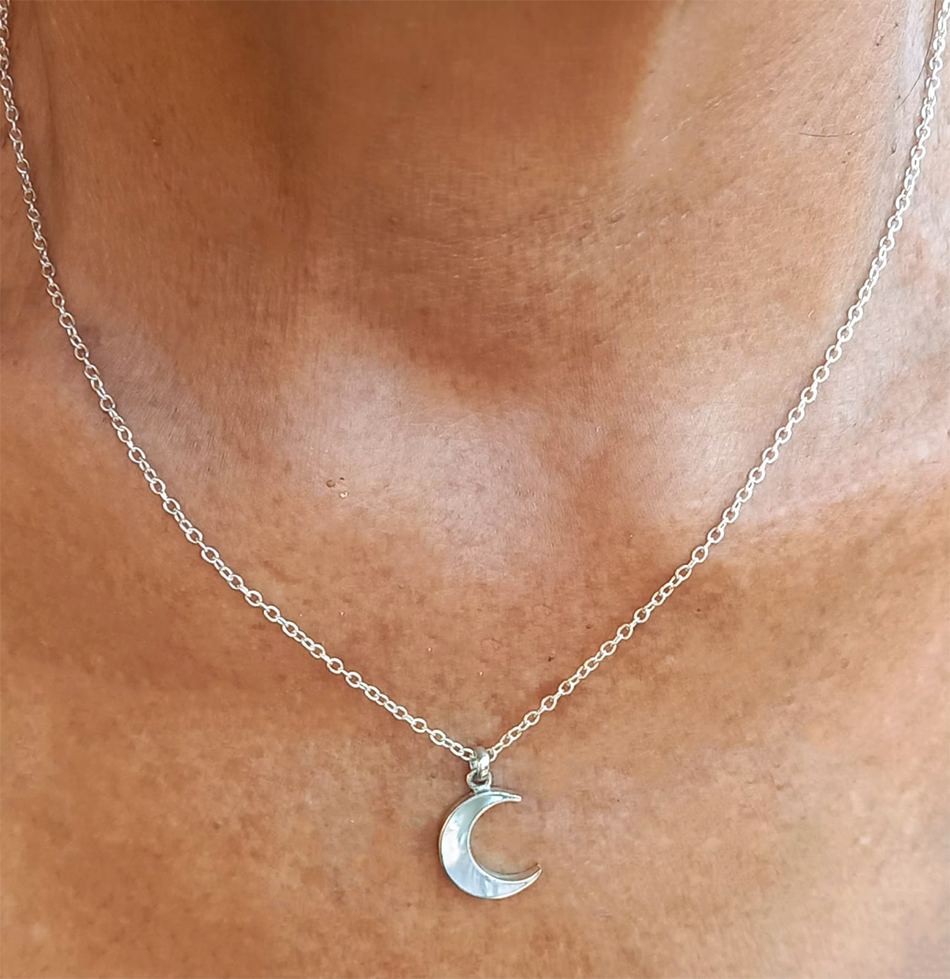Mother-of-Pearl Moon Necklace - Sterling Silver, Indonesia