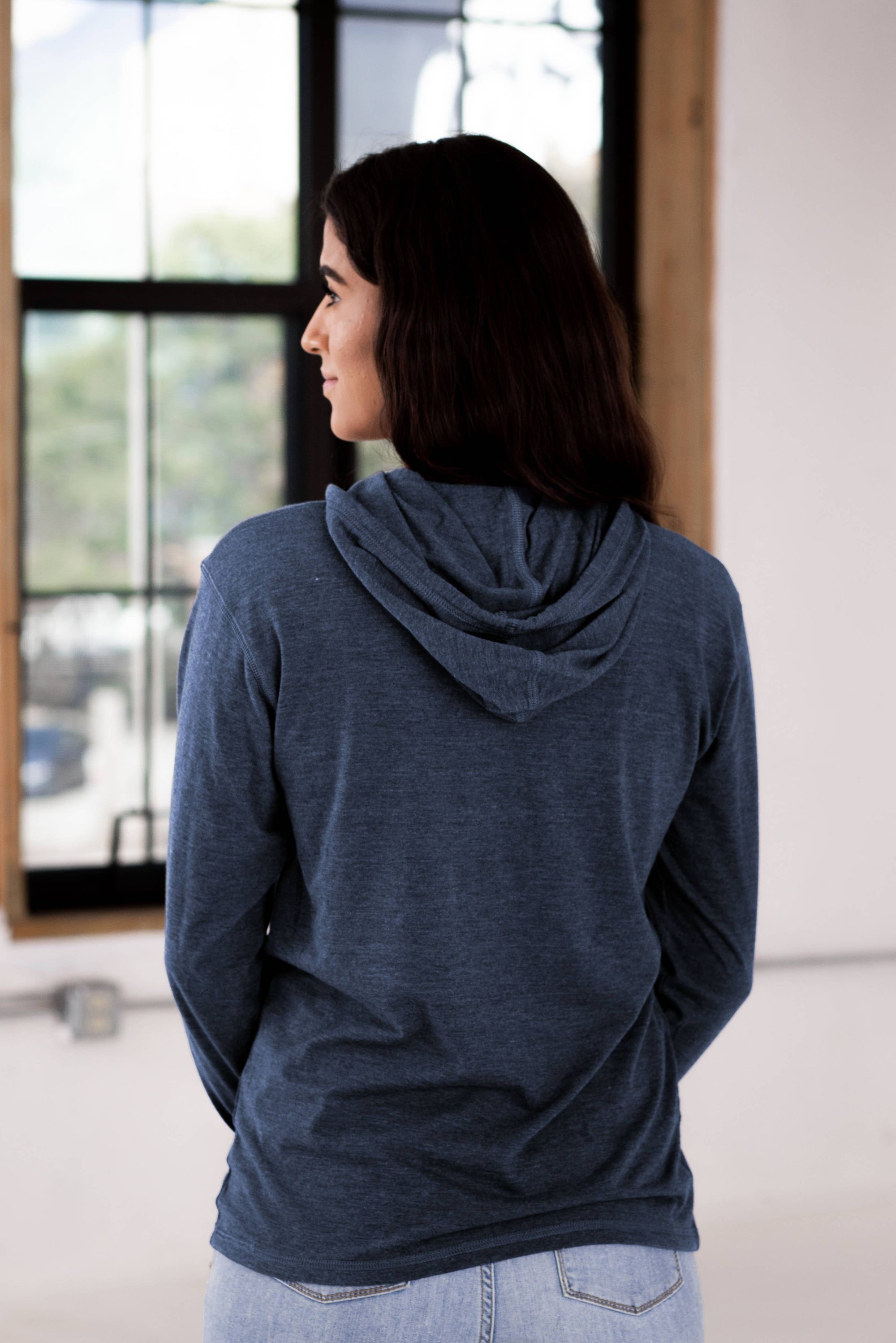 Unisex Hooded Long Sleeve Triblend Tee: Navy / XS