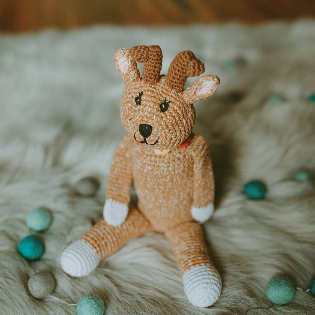 Woodland Deer Rattle – Handmade Organic Cotton Baby Toy