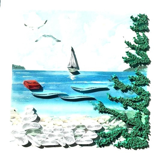 Schoolhouse Beach Quilled Card, 20th Anniversary Custom