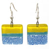 Square Glass Dangle Earrings, Yellow &amp; Blue - Tili Glass