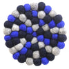 Hand Crafted Felt Ball Trivets from Nepal: Round, Dark Blues - Global Groove (T)