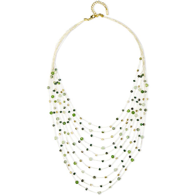 Green Tone Gemstones Necklace on Silk Thread - Reena Kaffir Lime (S)