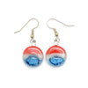 Small Round Red White &amp; Blue Glass Dangle Earrings