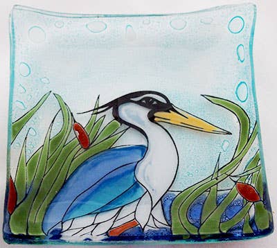Blue Heron Small Square Glass Dish