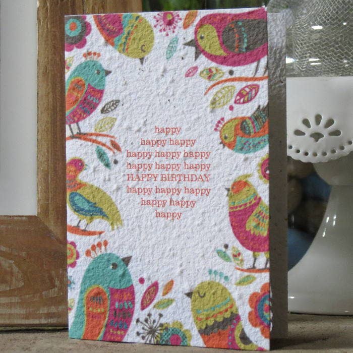 Growing Paper greeting card - Birthday Birds (IS)