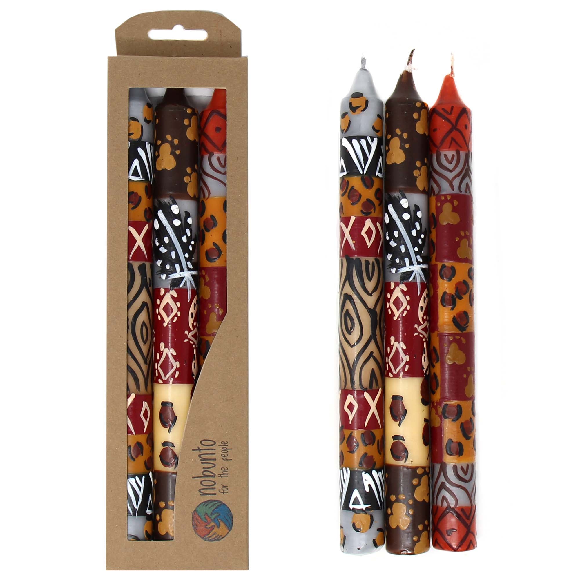 Set of Three Boxed Tall Hand-Painted Candles - Uzima Design - Nobunto