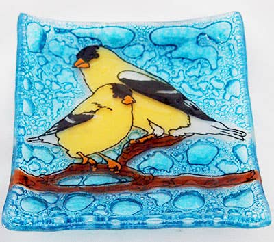 Goldfinch Small Square Dish - Recycled Glass (IS)