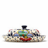 Handmade Pottery Butter Dish, Dots &amp; Flowers - Encantada