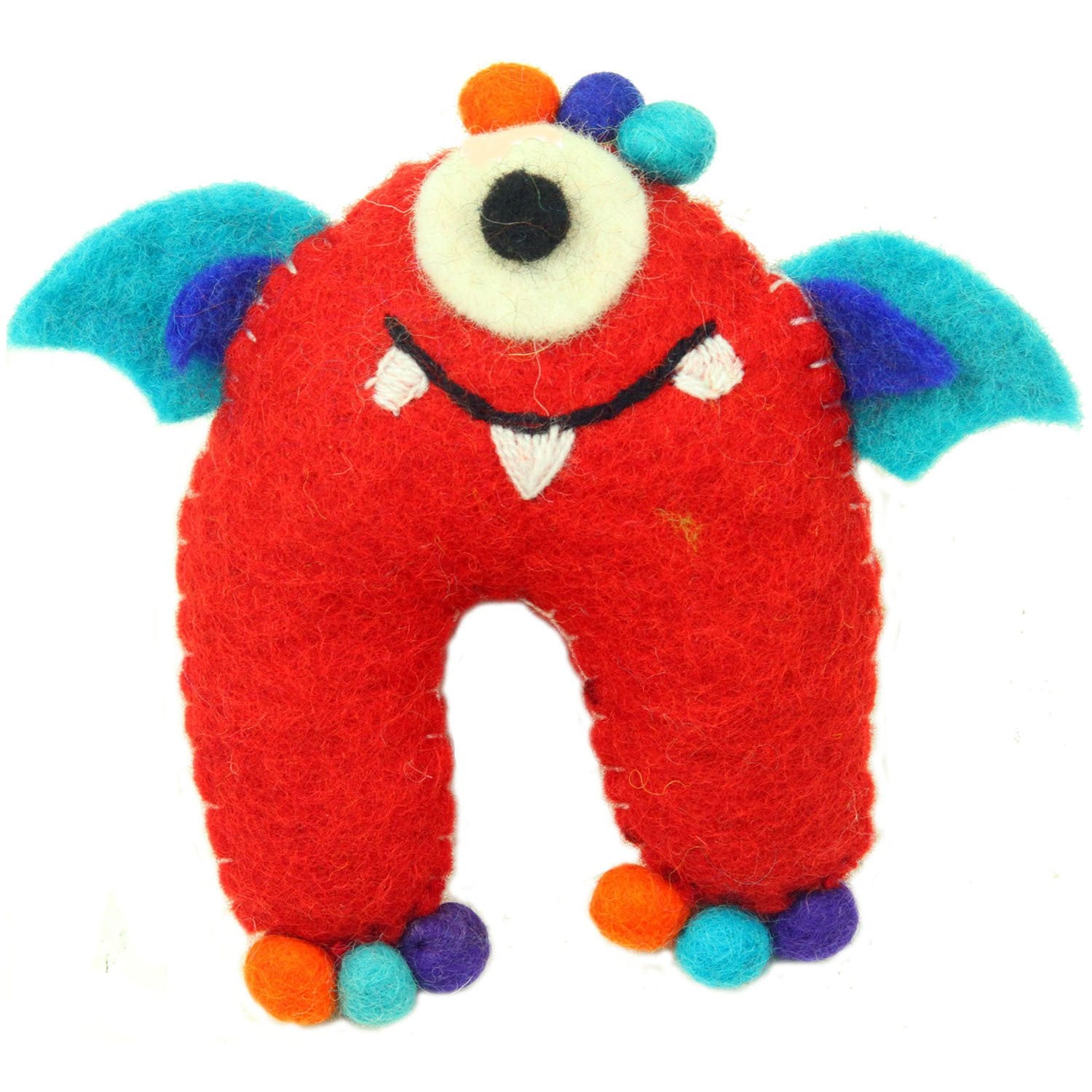 Hand Felted One-Eyed Red Tooth Monster with Wings (IS)