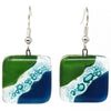 Square Glass Dangle Earrings - Blue Green Waves