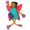 Tooth Fairy Doll with Tooth Pouch on Back, Black Hair Blue Dress - Hand Felted (IS)