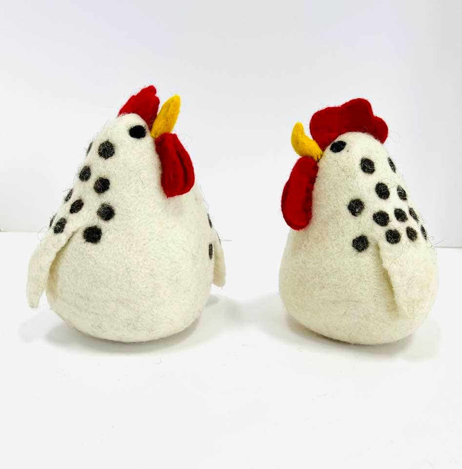 Felt Rooster - White with Black Spots