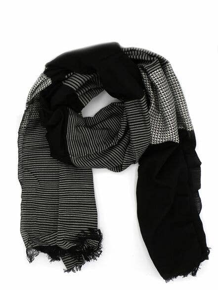 Black Patterned Block Scarf