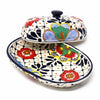 Handmade Pottery Butter Dish, Dots &amp; Flowers - Encantada