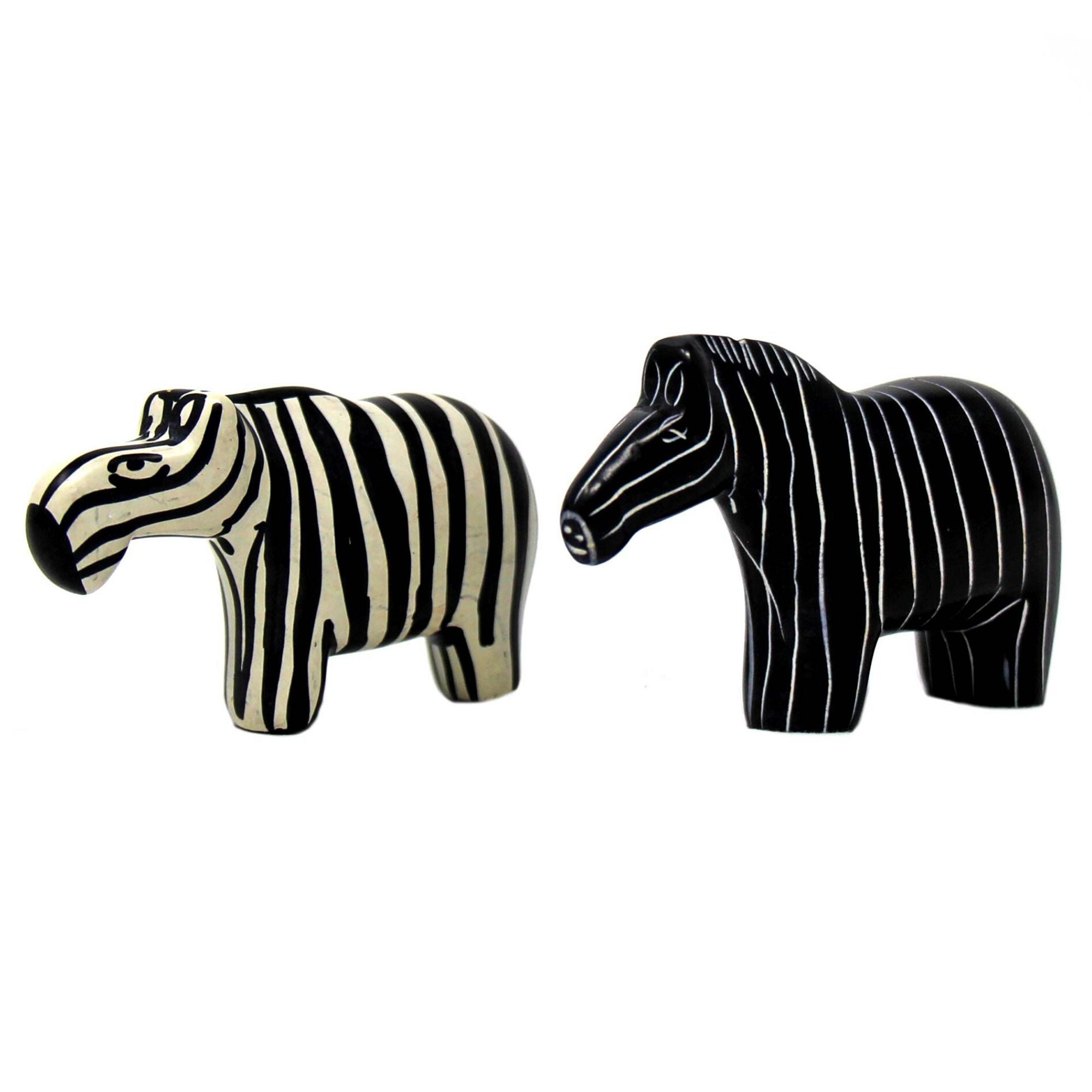 Zebra Soapstone Sculptures, Set of 2