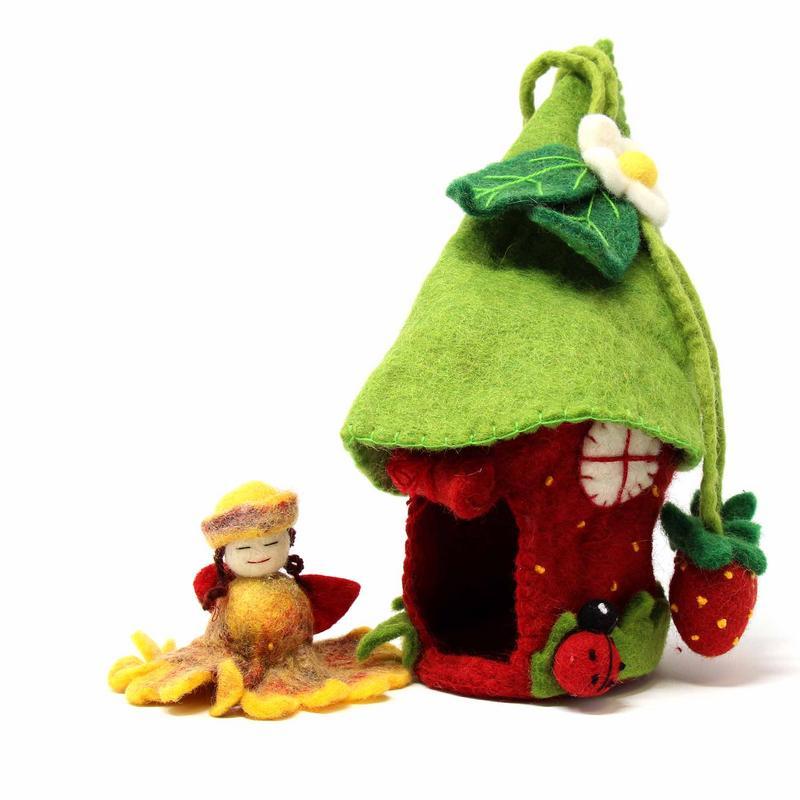 Felted Strawberry Fairy House with Flower Fairy (IS)