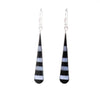 Taxco Silver Black Onyz &amp; Abalone Zebra Long Teardrop Earrings