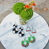 Maasai Bead Triangle Dangle Earrings, Black/White/Orange