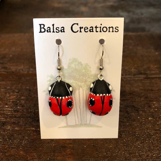 Ladybug Balsa Earrings