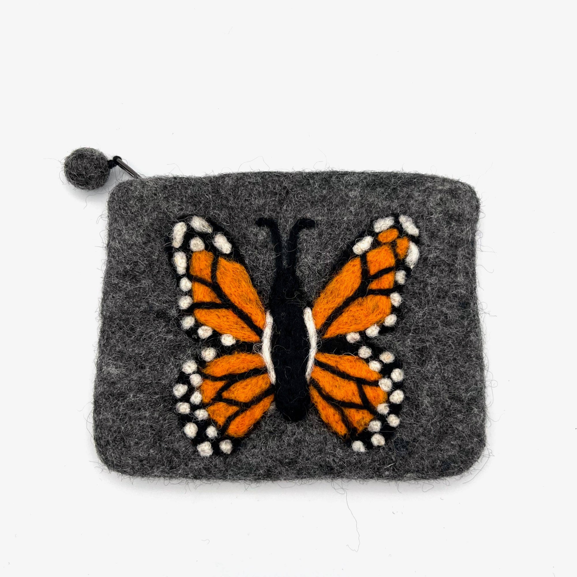 Monarch Butterfly Felt Coin Purse: Gray