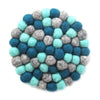Hand Crafted Felt Ball Trivets from Nepal: Round Chakra, Light Blues - Global Groove (T)