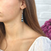 Taxco Silver Black Onyz &amp; Abalone Zebra Long Teardrop Earrings