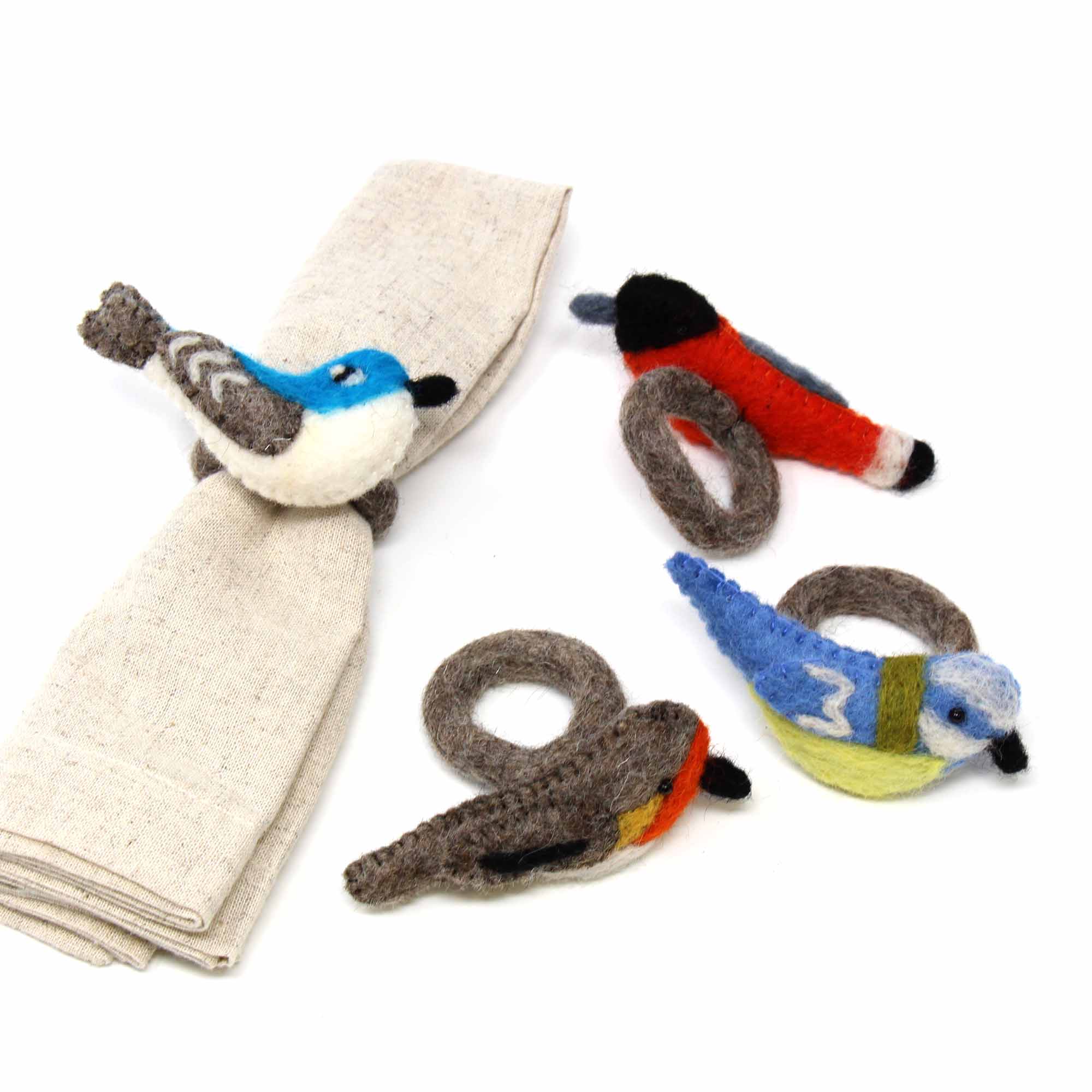 Hand-felted Bird Napkin Rings, Set of Four Colors - Global Groove (T)