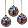 Handpainted Ornaments, Coral &amp; Blue Floral - Pack of 3