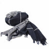 Hand-printed Cotton Scarf, Black &amp; Gray Stripes with Fringe